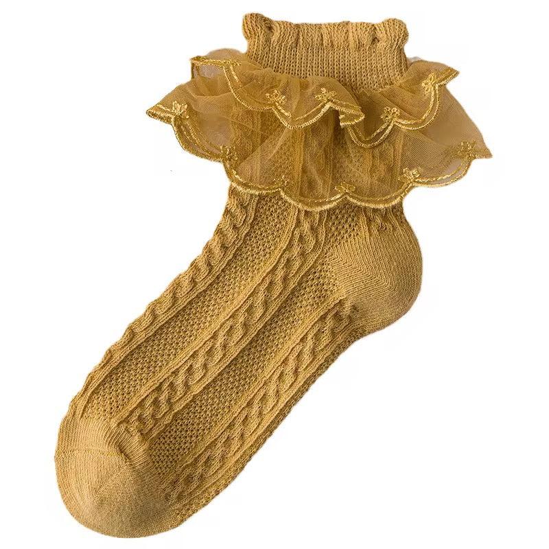 Mustard lace ruffle socks