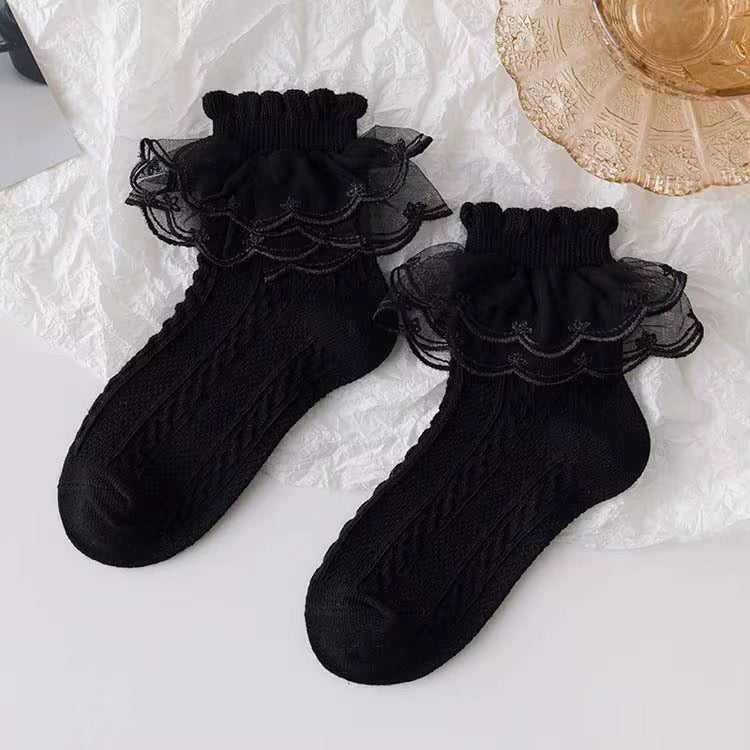 Black Lace Ruffle Socks