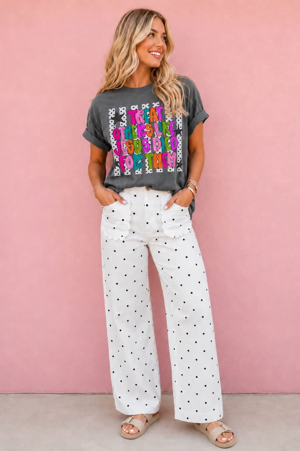 Polka dot scalloped jeans
