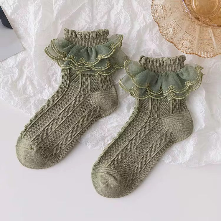 Sage Lace Ruffle socks