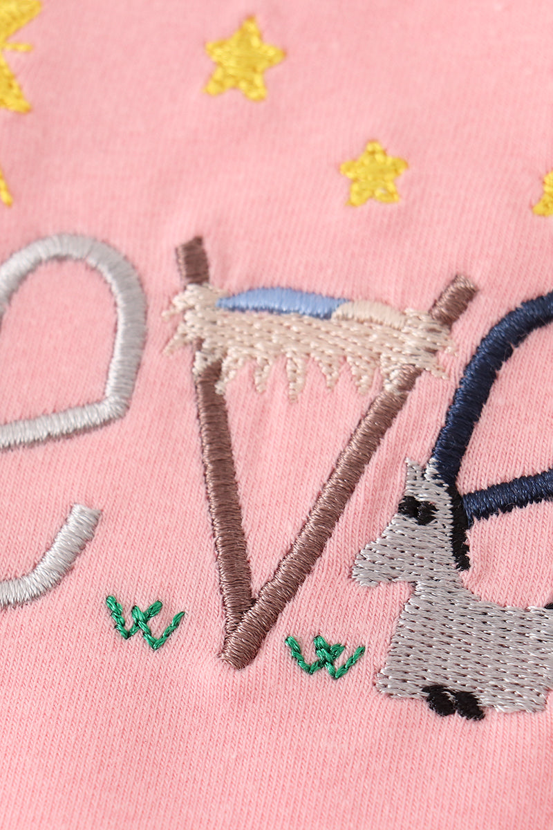 Pink believe embroidery ruffle bubble